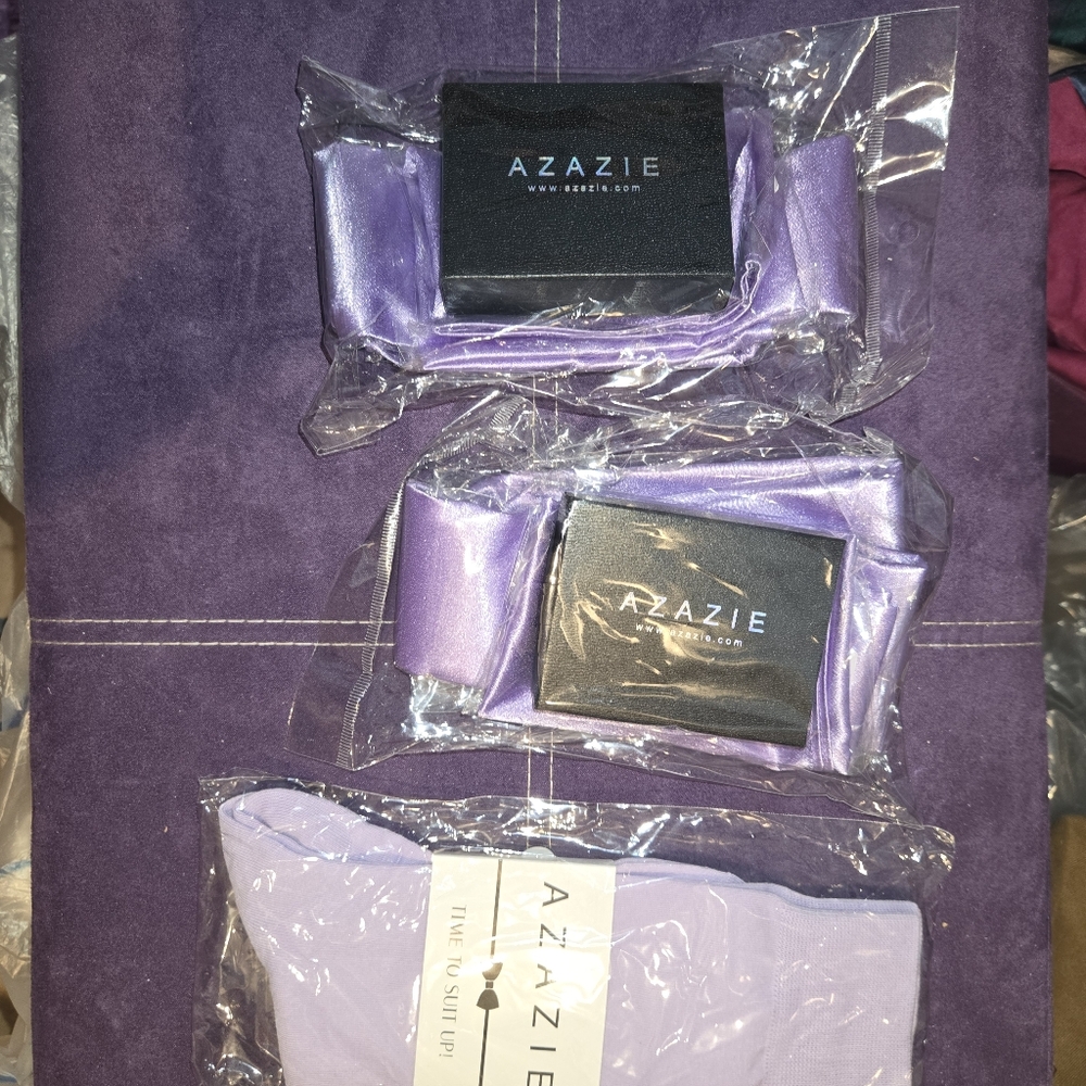 Azazie Mens Purple Tie, Pocket Square cufflinks Set Of 2